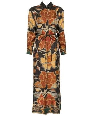 Pierre Louis Mascia Printed Silk Long Dress - Brown