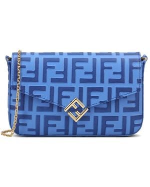 Fendi Ff Diamonds Leather Wallet On Chain - Blue