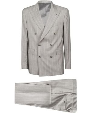 Tagliatore Light Pinstripes Double Breasted Suit - Grey