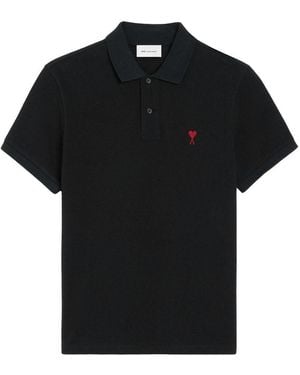 Ami Paris Ami De Coeur Cotton Polo Shirt - Black