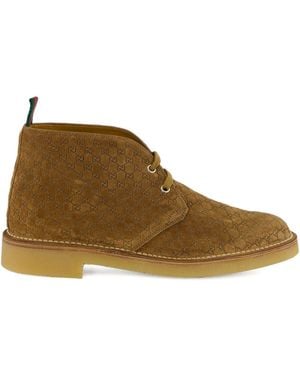 Gucci Gg Monogram Suede Boots - Brown
