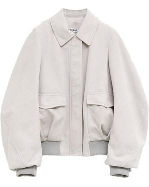 Loewe Suede Leather Bomber Jacket - White