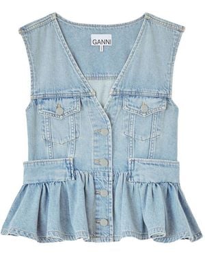 Ganni Denim Peplum Top - Blue