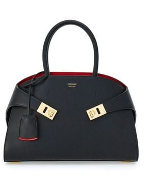 Ferragamo Hug Small Leahter Tote Bag - Black