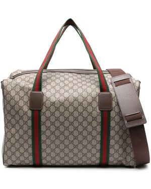 Gucci Borsone Grande Con Decorazione Web - Marrone