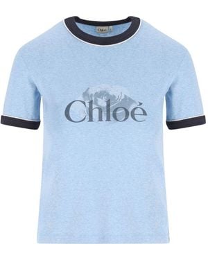 Chloé Logo Cotton T-Shirt - Blue
