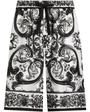 Dolce & Gabbana Maiolica Print Silk Shorts - Black