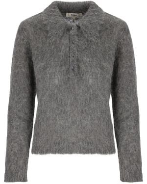 Chloé Wool Polo Shirt - Grey