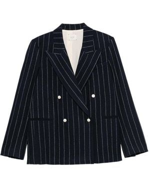 Alysi Wool Striped Double-Breasted Jacket - Blue