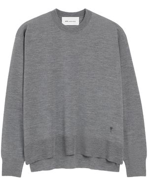 Ami Paris Wool Silk Crewneck Jumper Adc - Grey