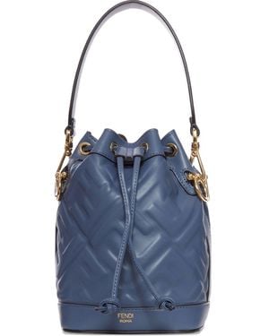 Fendi Mn Tresor Mini Leather Bucket Bag - Blue