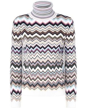 Missoni Zig Zag Motif Turtle-Neck Sweater - White