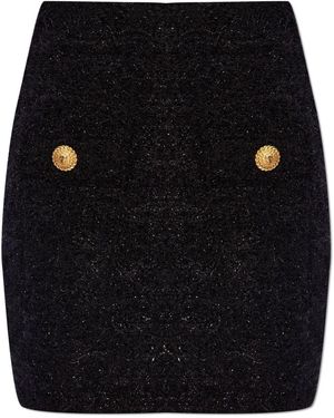 Balmain Buttoned Tweed Skirt - Black