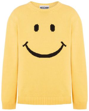 Moschino Cotton Blend Knit Sweater With Playful Embroidery - Yellow