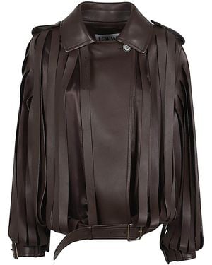 Loewe Leather Belted Jacket - Brown