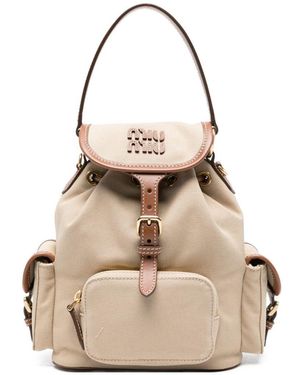 Miu Miu Canvas And Leather Medium Backpack - Natural