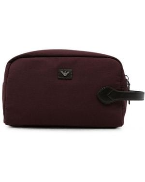 Emporio Armani Logo-Plaque Wash Bag - Brown