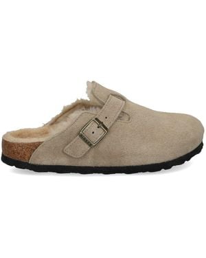 Birkenstock Boston Shearling Suede Slippers - Brown