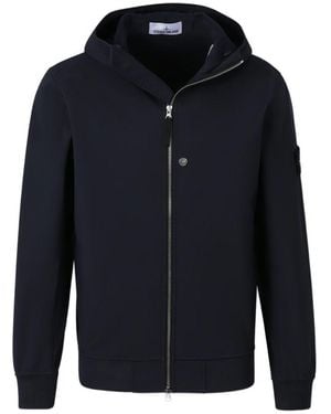 Stone Island Logo Cotton Zipped Hoodie - Blue