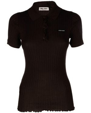 Miu Miu Silk Polo Shirt - Black