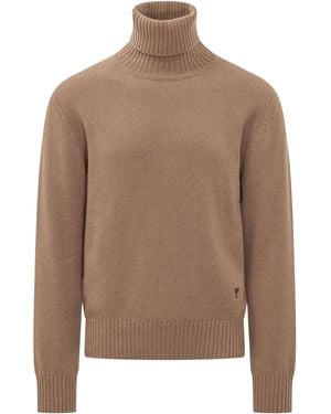 Ami Paris Logo Crewneck Jumper - Brown