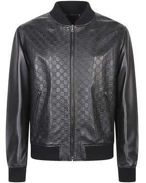 Gucci Gg Leather Bomber Jacket - Black