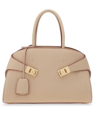 Ferragamo Hug Small Leahter Tote Bag - Natural
