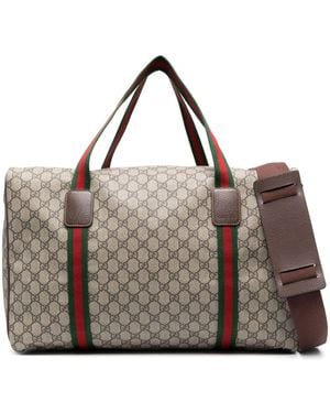 Gucci Duffel Bag With Media Web Detail - Brown