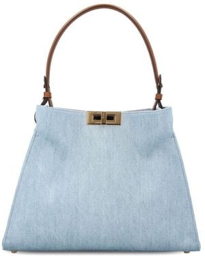 Fendi Way Medium Denim Tote - Blue