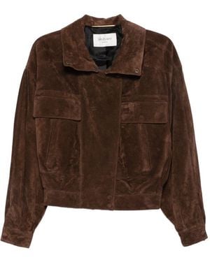 Saint Laurent Zipa-Fastening Suede Jacket - Brown