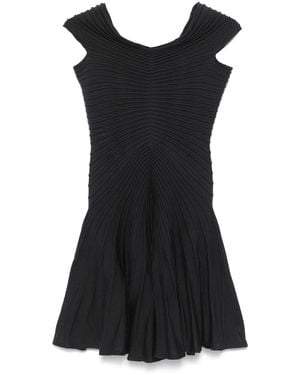 Alaïa V-Neck Midweight Knit Wool Mini Dress - Black