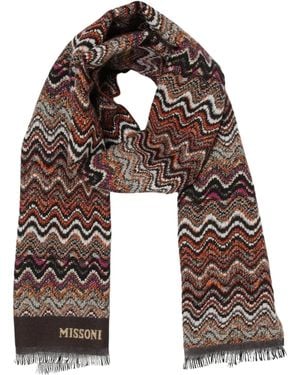 Missoni Zigzag-Pattern Knit Fringed Scarf - Brown