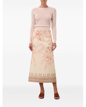 Zimmermann Printed Linen Pencil Skirt - Pink
