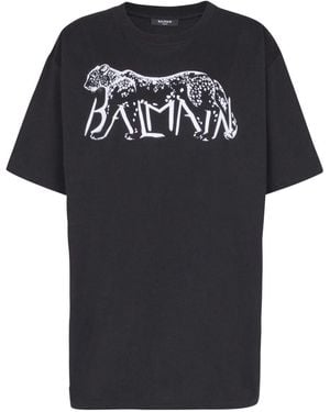 Balmain Leopard Print T-Shirt - Black
