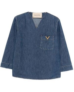 Valentino Vlogo Signature Denim Blouse - Blue