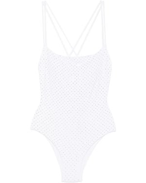 Fisico One-Piece Swimsuit With Crystals - White