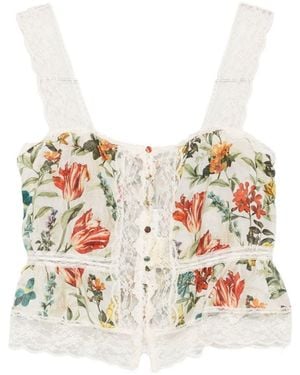 Alice + Olivia Cotton And Silk Blend Printed Top - White