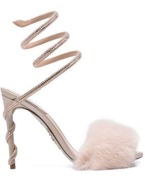 Rene Caovilla Furry Heel Sandals - Pink