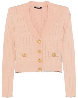 Balmain Buttoned V-Necked Cardigan - Pink