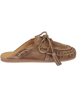 POSA Leather Fringed Boat Loafers - Brown