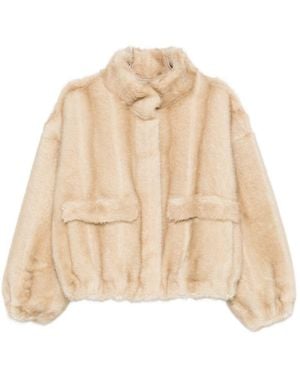 Apparis Iris Faux Leather Bomber Jacket - Natural
