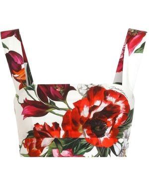 Dolce & Gabbana Flower Print Cotton Top - Red