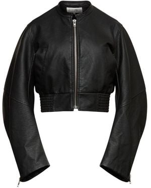 MM6 by Maison Margiela Leather Effect Bomber Jacket - Black