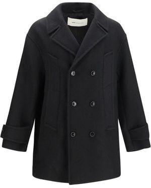 Ami Paris Wool Double-Breasted Coat - Black