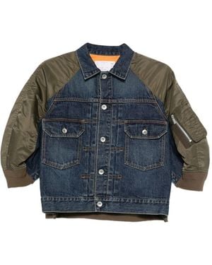 Sacai Nylon And Denim Jacket - Blue