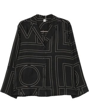 TOTEME Monogram Silk Pyjama Shirt - Black