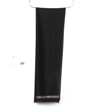 Emporio Armani Logo Wool Blend Scarf - Black