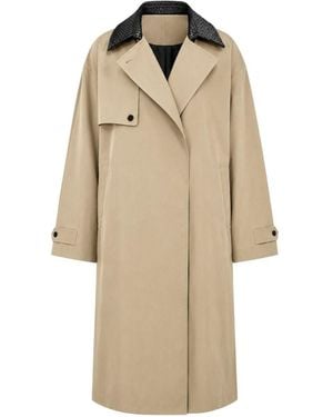 Bottega Veneta Leather Collar Cotton Trench Coat - Natural