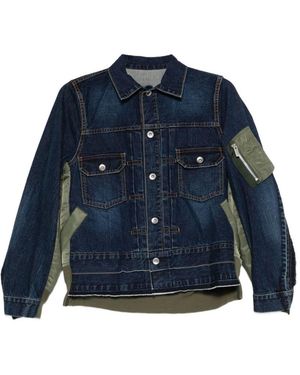 Sacai Denim And Nylon Blouson Jacket - Blue