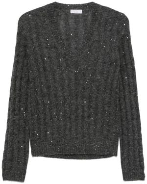 Brunello Cucinelli Wool V-Necked Jumper - Grey